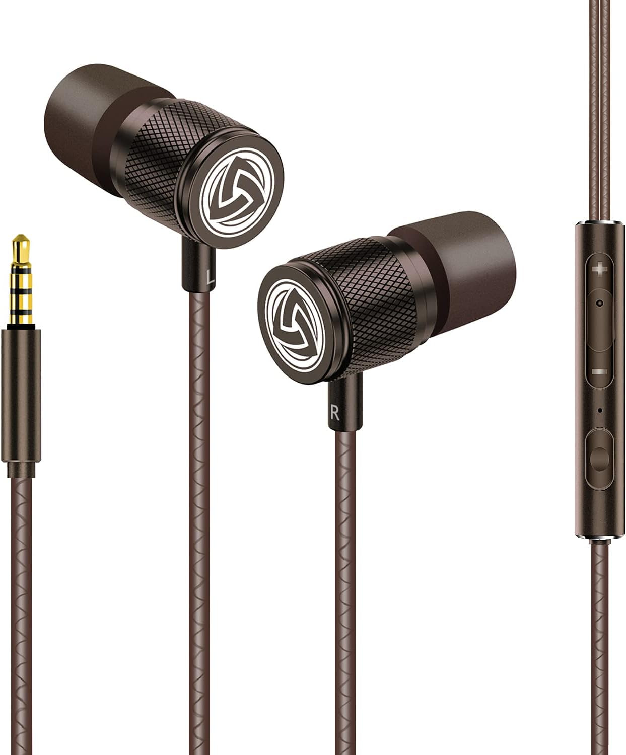Ultra Wired Earbuds In-Ear Headphones, 5 Years Warranty, Earphones with Microphone, Noise Isolating Ear Buds, Memory Foam for Iphone, Samsung, School Students, Kids, Women, Small Ears - Brown